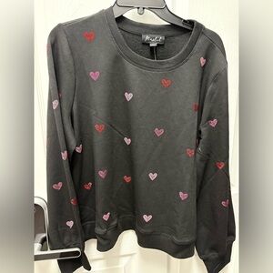 Marled NWT Black Long sleeve Top with rhinestone Hearts size xl